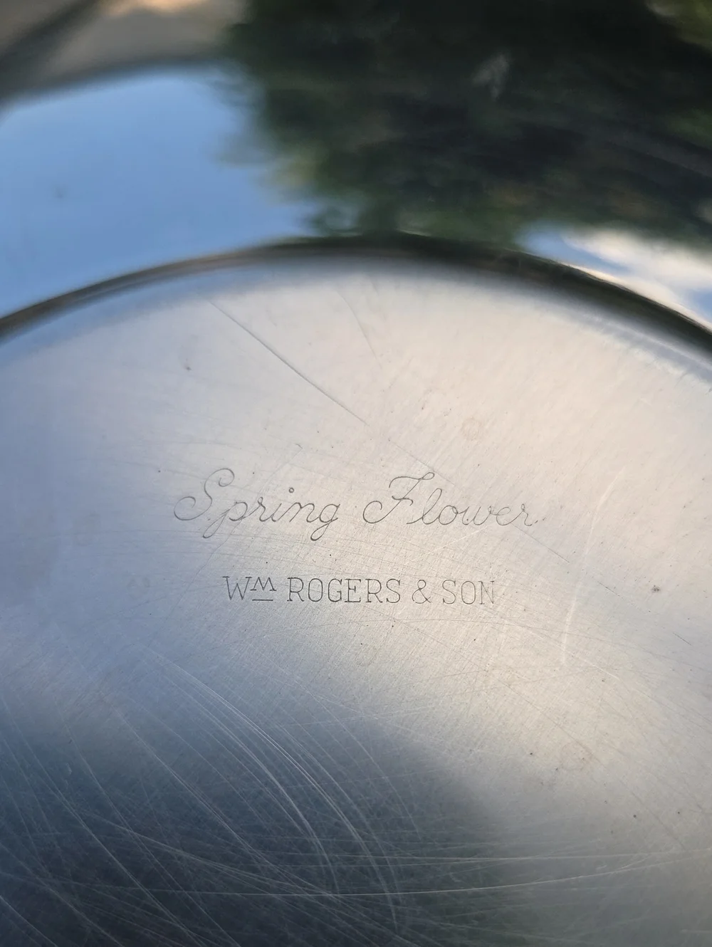 Vintage Wm.Rogers & Son Spring Flower Silverplate Round Serving Tray Platter 12